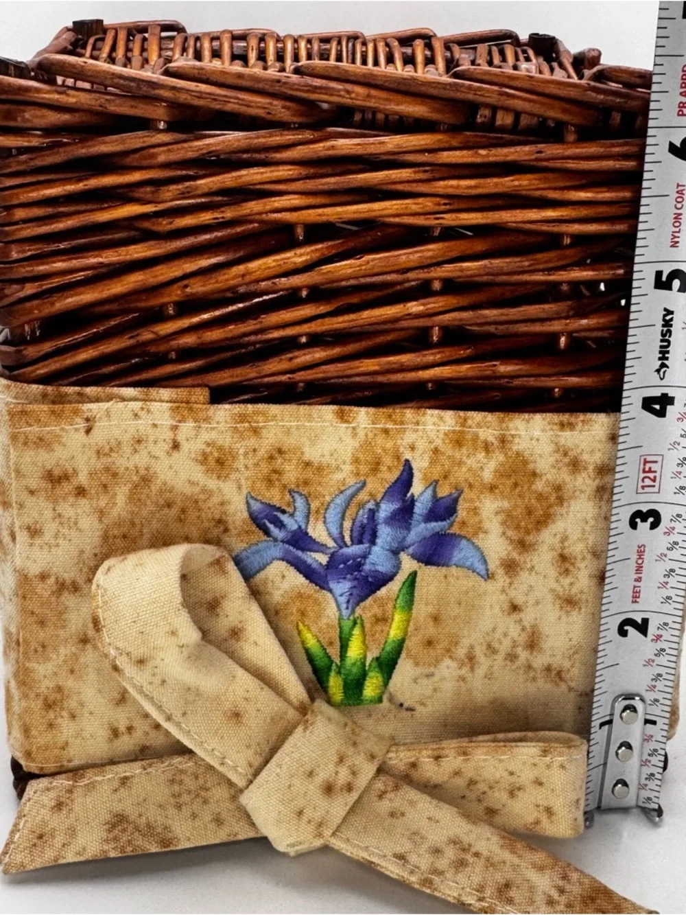 Woven Rattan Tissue Box Cover with Floral Fabric Bow